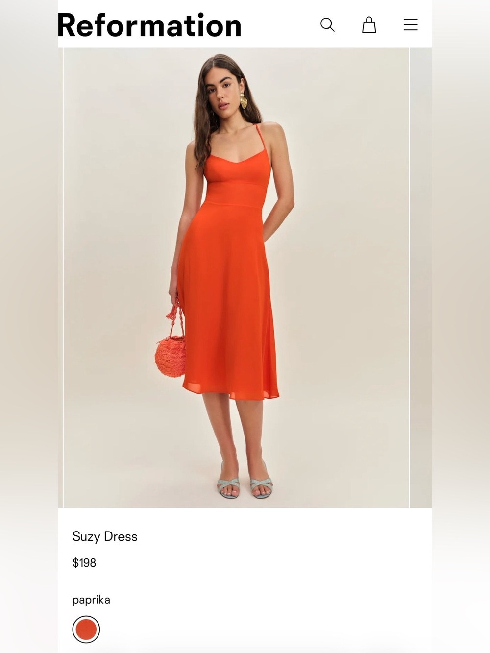 Reformation the Suzy Dress in Paprika, size 4. New with tags (NWT).